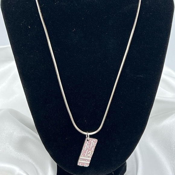 CHRISTIAN DIOR Silver Trotter Necklace Pink Pendant - Picture 1 of 3